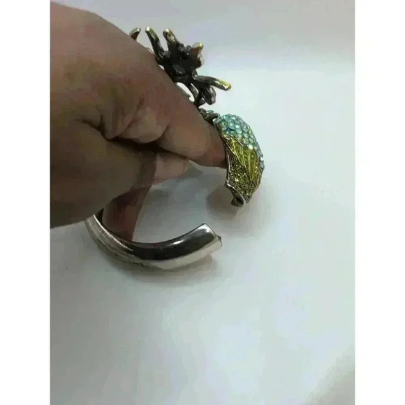 Peacock Design Rhinestone Silvertoned Clamper Cuff Bracelet Adjustable - Picture 12 of 12